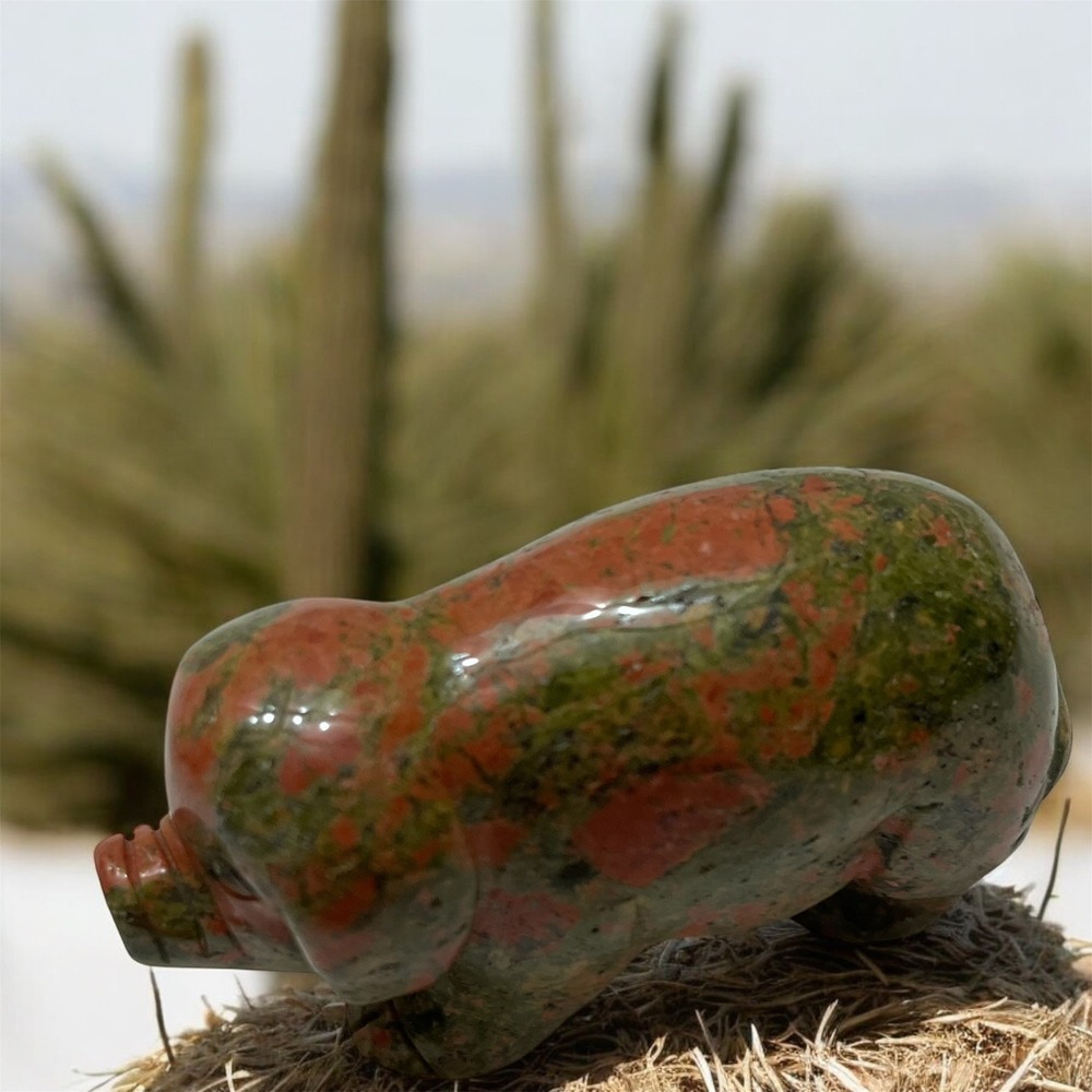 Unakite‎ Pig Piggy Hog Stone Carved Animal Natural Rock Mineral Carving Mini Art